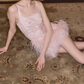 Sweet Spaghetti Straps Pink Homecoming Dress Sequins Feather Sheath Party Dress C9123