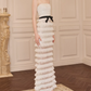 Chic Strapless Ivory Prom Dress Sequins Tiered Mermaid Evening Dress C9124