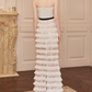 Chic Strapless Ivory Prom Dress Sequins Tiered Mermaid Evening Dress C9124