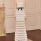 Chic Strapless Ivory Prom Dress Sequins Tiered Mermaid Evening Dress C9124