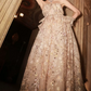 Sleek Strapless Beige Prom Dress Ruffles Sequins A-Line Evening Dress C9125