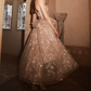 Sleek Strapless Beige Prom Dress Ruffles Sequins A-Line Evening Dress C9125