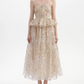 Sleek Strapless Beige Prom Dress Ruffles Sequins A-Line Evening Dress C9125