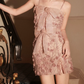 Cute Spaghetti Straps Pink Homecoming Dress Floral Bows Sheath Party Dress C9126