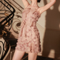 Cute Spaghetti Straps Pink Homecoming Dress Floral Bows Sheath Party Dress C9126