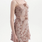 Cute Spaghetti Straps Pink Homecoming Dress Floral Bows Sheath Party Dress C9126