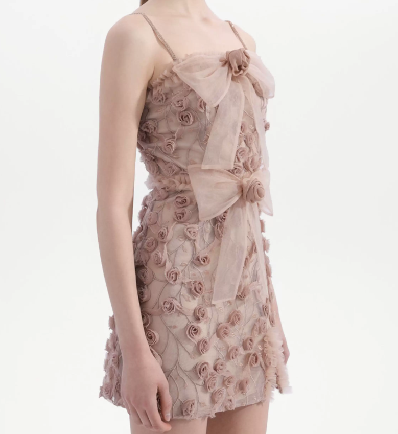 Cute Spaghetti Straps Pink Homecoming Dress Floral Bows Sheath Party Dress C9126
