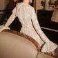 Graceful Long Sleeve A-Line Homecoming Dress White Lace Party Dress C9127