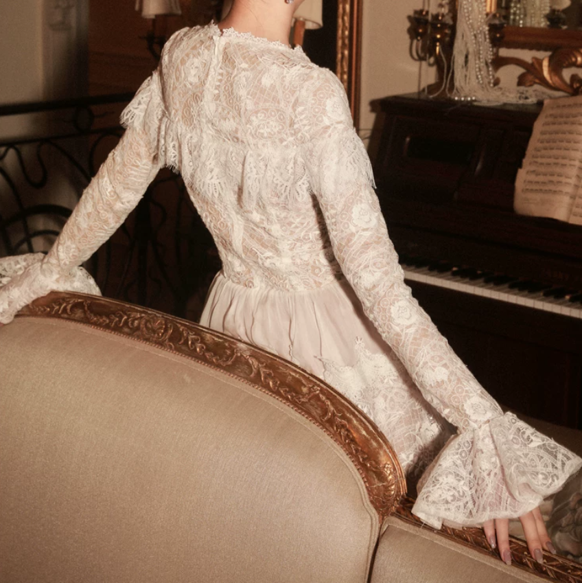 Graceful Long Sleeve A-Line Homecoming Dress White Lace Party Dress C9127