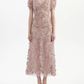 Chic V Neck Pink Floral Prom Dress Short Sleeve Slit A-Line Evening Dress C9128