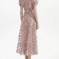Chic V Neck Pink Floral Prom Dress Short Sleeve Slit A-Line Evening Dress C9128