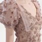 Chic V Neck Pink Floral Prom Dress Short Sleeve Slit A-Line Evening Dress C9128