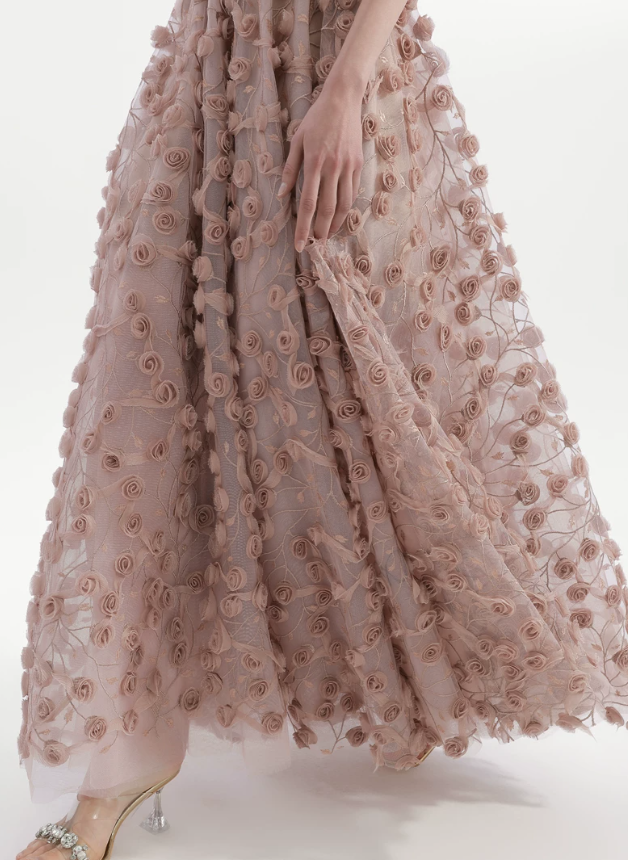 Alluring Spaghetti Straps Prom Dress Pink Floral A-Line Evening Dress C9129