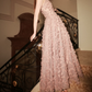Alluring Spaghetti Straps Prom Dress Pink Floral A-Line Evening Dress C9129