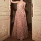 Alluring Spaghetti Straps Prom Dress Pink Floral A-Line Evening Dress C9129