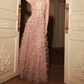 Alluring Spaghetti Straps Prom Dress Pink Floral A-Line Evening Dress C9129