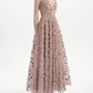 Alluring Spaghetti Straps Prom Dress Pink Floral A-Line Evening Dress C9129