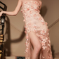 Charming Strapless Pink Prom Dress Floral Slit Mermaid Evening Dress C9130