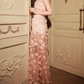 Charming Strapless Pink Prom Dress Floral Slit Mermaid Evening Dress C9130