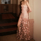 Charming Strapless Pink Prom Dress Floral Slit Mermaid Evening Dress C9130