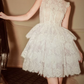 Mini robe de soirée en satin, sans bretelles, sans manches, ligne a, simple, C899