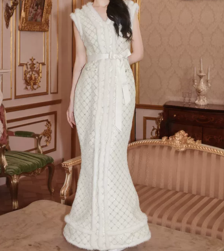 Robe de bal de princesse bustier à volants en satin long, robe de soirée C8117