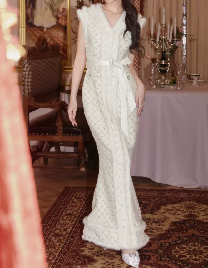 Robe de bal de princesse bustier à volants en satin long, robe de soirée C8117