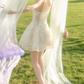 Mini robe de soirée en satin, sans bretelles, sans manches, ligne a, simple, C899