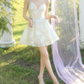 Mini robe de soirée en satin, sans bretelles, sans manches, ligne a, simple, C899