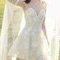 Mini robe de soirée en satin, sans bretelles, sans manches, ligne a, simple, C899
