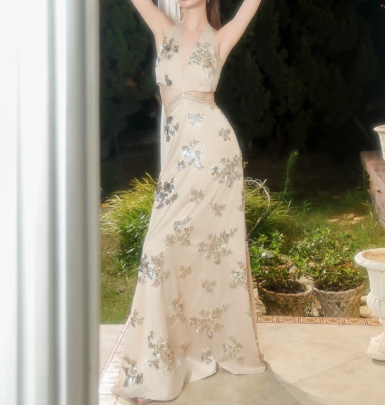 Robe de bal de princesse bustier à volants en satin long, robe de soirée C8117