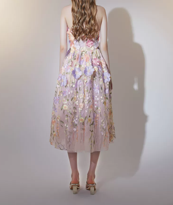 Romantic Strapless Prom Dress Floral A-Line Evening Dress C9140