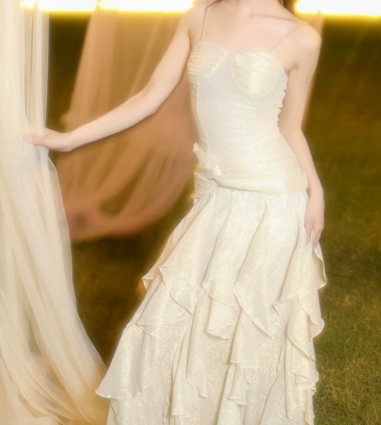 Robe de bal de princesse bustier à volants en satin long, robe de soirée C8117