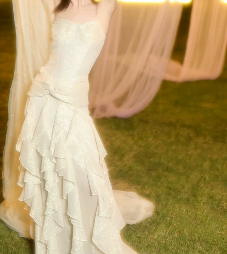 Robe de bal de princesse bustier à volants en satin long, robe de soirée C8117