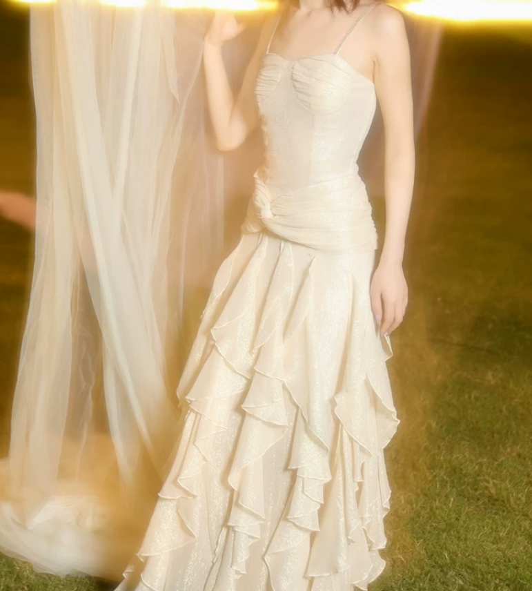 Robe de bal de princesse bustier à volants en satin long, robe de soirée C8117