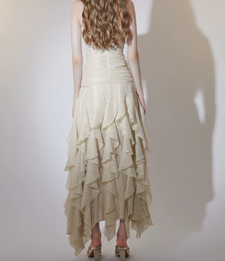Robe de bal de princesse bustier à volants en satin long, robe de soirée C8117