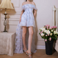 Mini robe de soirée en satin, sans bretelles, sans manches, ligne a, simple, C899