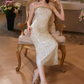 Fascinating Halter Neck Green Prom Dress Sequins Beading Sheath Evening Dress C9146