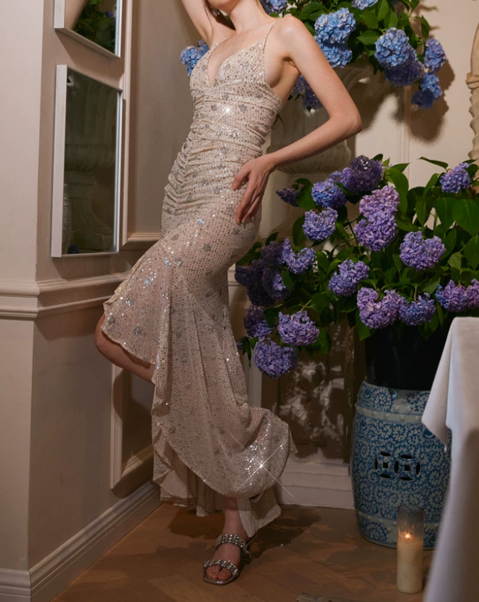 Robe de bal de princesse bustier à volants en satin long, robe de soirée C8117