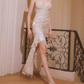 Robe de bal de princesse bustier à volants en satin long, robe de soirée C8117