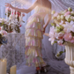 Vibrant Spaghetti Straps Beaded Prom Dress Ruffles Sheath Slit Evening Dress C9152
