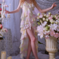 Vibrant Spaghetti Straps Beaded Prom Dress Ruffles Sheath Slit Evening Dress C9152