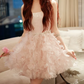 Mini robe de soirée en satin, sans bretelles, sans manches, ligne a, simple, C899