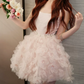 Mini robe de soirée en satin, sans bretelles, sans manches, ligne a, simple, C899