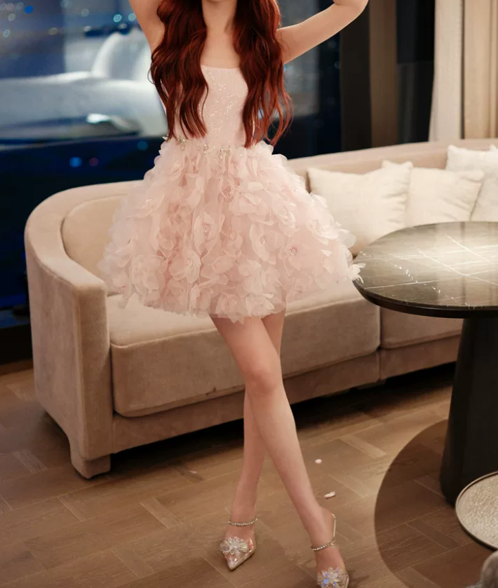 Mini robe de soirée en satin, sans bretelles, sans manches, ligne a, simple, C899