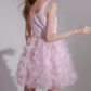 Mini robe de soirée en satin, sans bretelles, sans manches, ligne a, simple, C899
