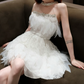 Chic Halter Neck White Homecoming Dress Feather Beaded A-Line Party Dress C9157