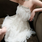 Chic Halter Neck White Homecoming Dress Feather Beaded A-Line Party Dress C9157