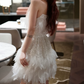 Chic Halter Neck White Homecoming Dress Feather Beaded A-Line Party Dress C9157