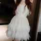 Chic Halter Neck White Homecoming Dress Feather Beaded A-Line Party Dress C9157